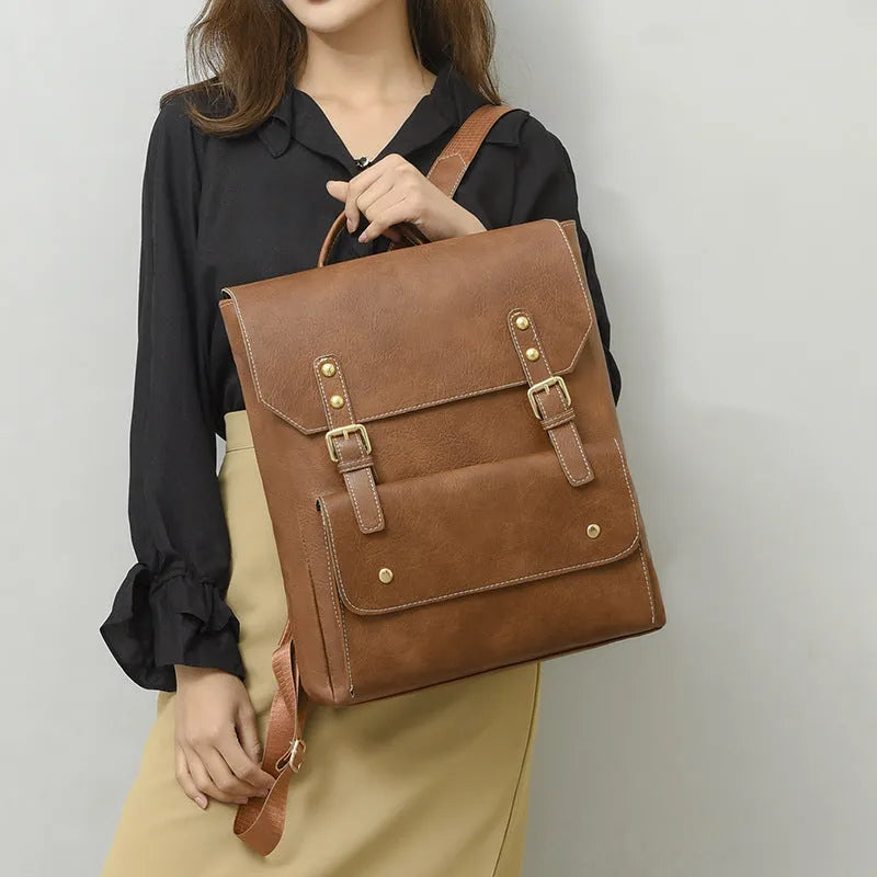 Korean style retro backpack in soft PU material available in four colours