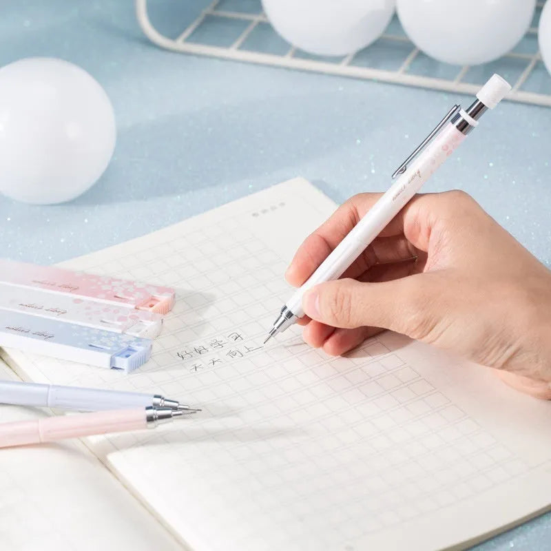 Sakura law style cartoon automatic pencil set with three pens and HB refills in mixed colours