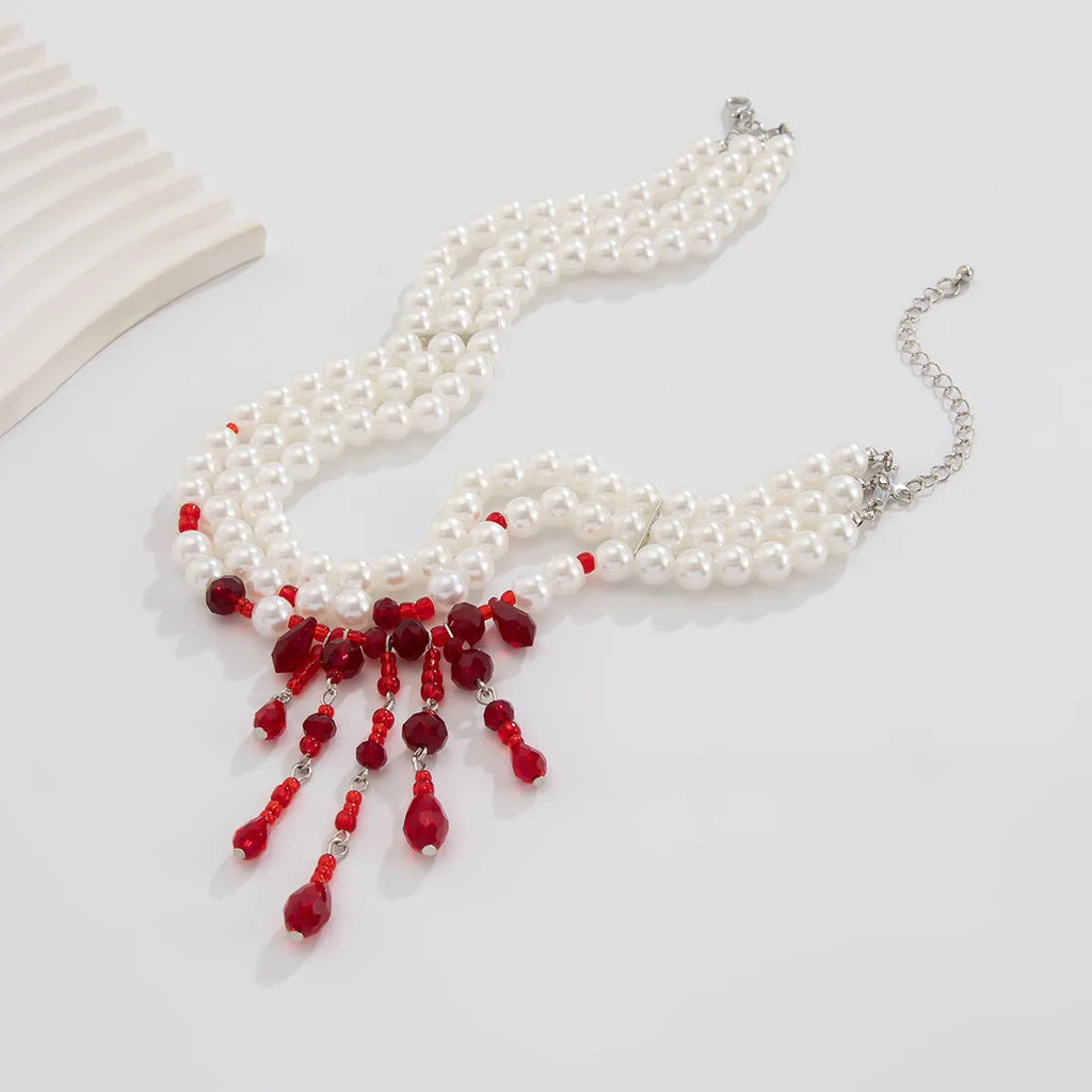 Halloween men's blood drop artificial crystal necklace with adjustable chain in red and black colour option