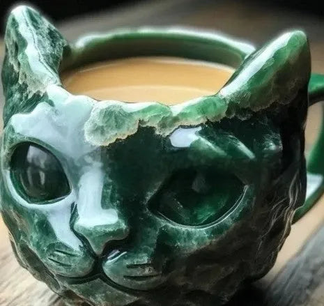 Geode Mug Crystal Cat Cup resin craft with hand-poured epoxy geode patterns in purple blue green pink colours