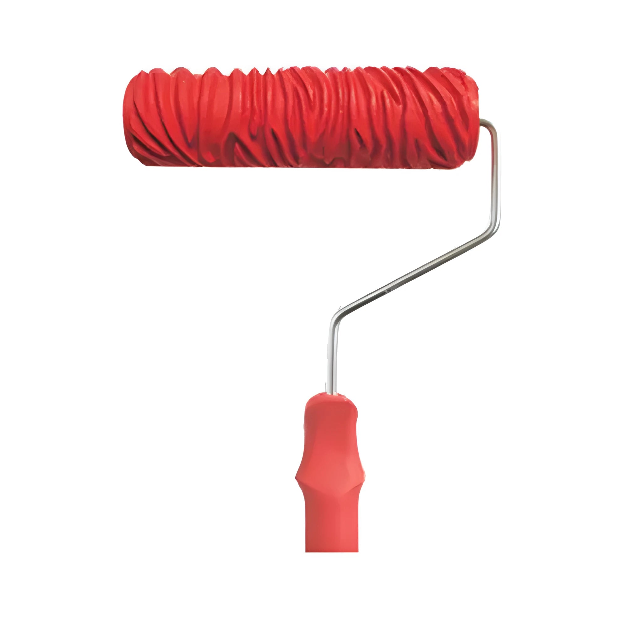 Red rubber textured paint embossing roller with patterned sleeve for DIY wall relief painting