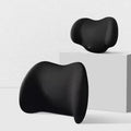 Memory cotton car cushion shown as headrest, back support, and waist cushion in black, green, grey, and pink colours