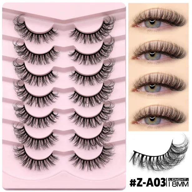 Natural false eyelashes without eyeliner in artificial fibre with thick, natural long style