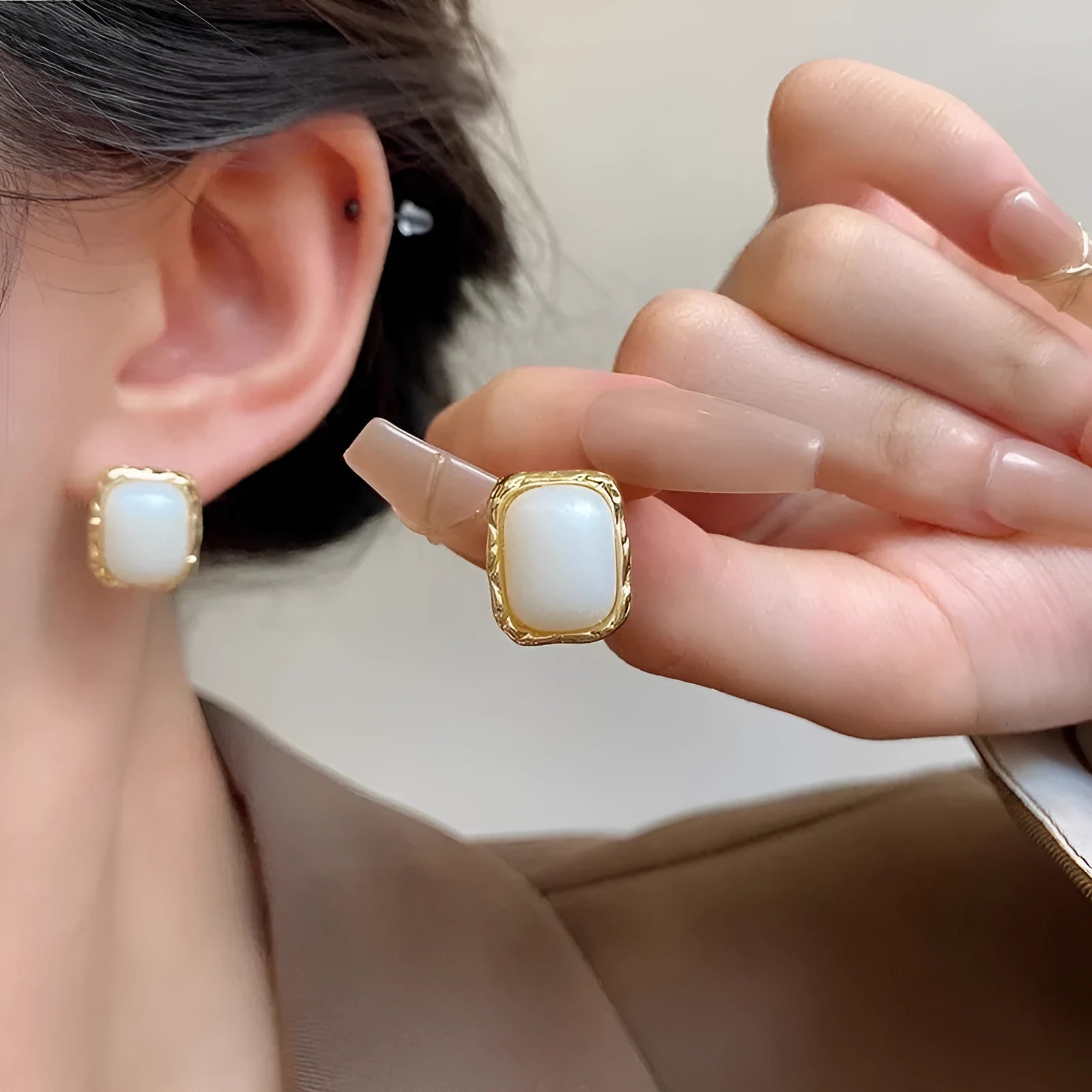 Circular geometric earrings with hand-woven texture in colour X0439, Korean-style design