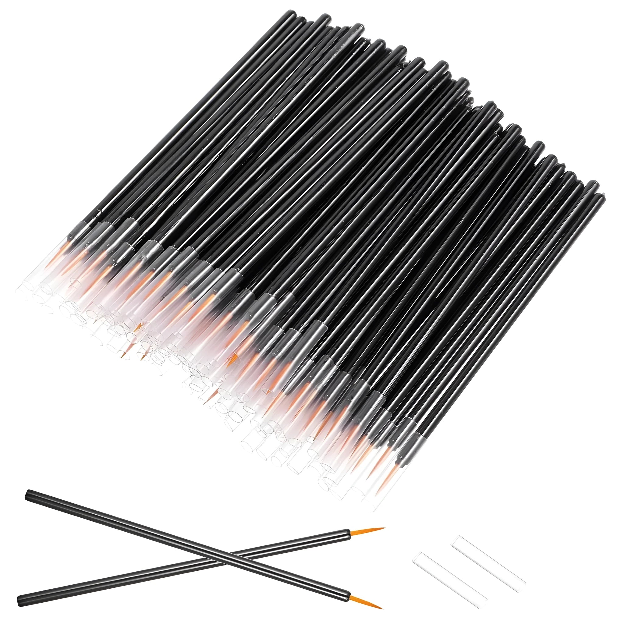 One hundred disposable eyeliner brushes with ultra-fine point applicators and protective plastic sleeves