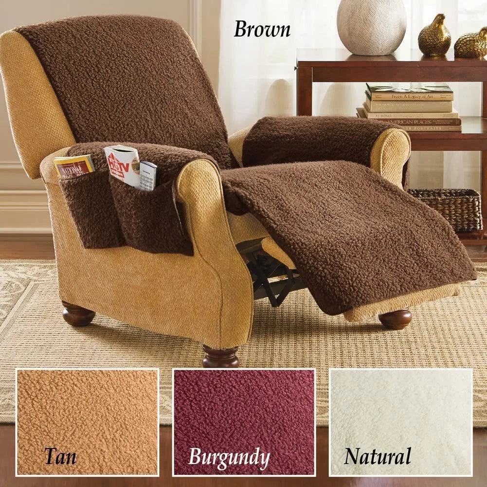 Polyester sofa cushion cover with lamb wool texture in beige, red, coffee or dark grey colour options