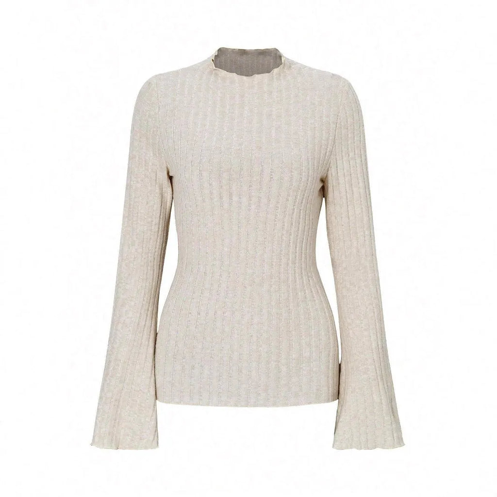Long sleeve round neck top with lantern sleeves and sunken stripe detail in slim black casual styling