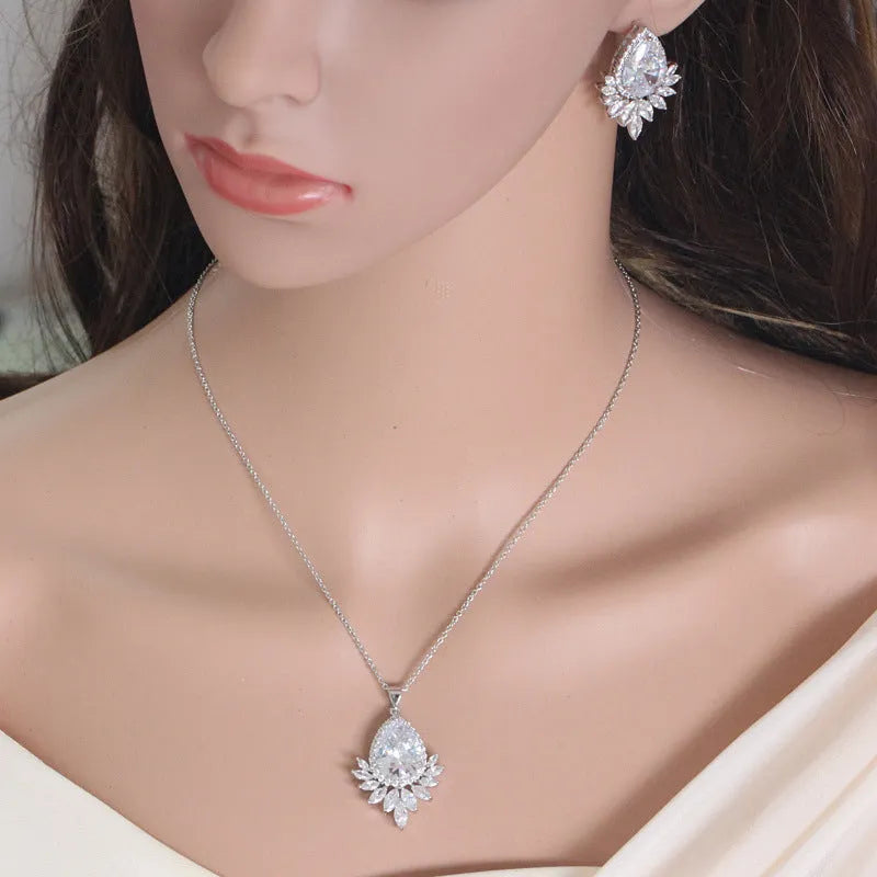 Formal jewellery set with matching necklace and earrings for bridal banquets in blue, red, and white options
