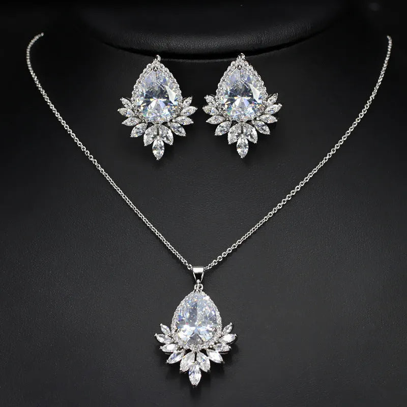 Formal jewellery set with matching necklace and earrings for bridal banquets in blue, red, and white options