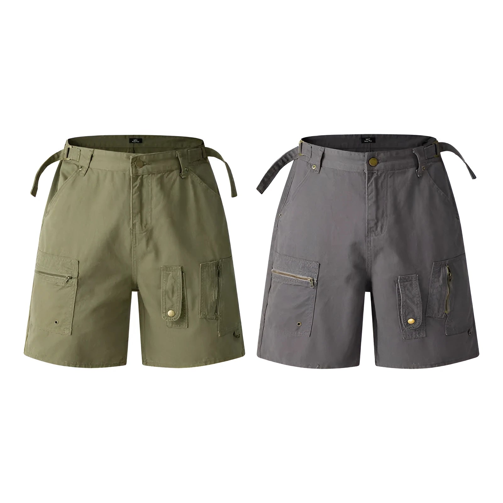 Retro washed cotton workwear shorts in loose fit with elastic waistband, shown in grey colour