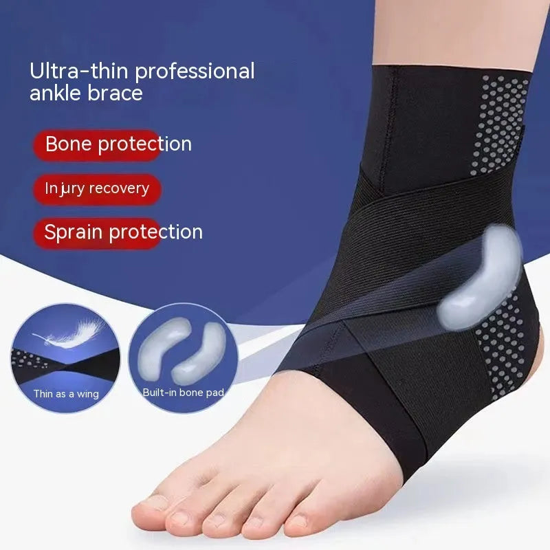 Black Lycra ankle support brace with fixed rehabilitation protection and anti-kick sports design