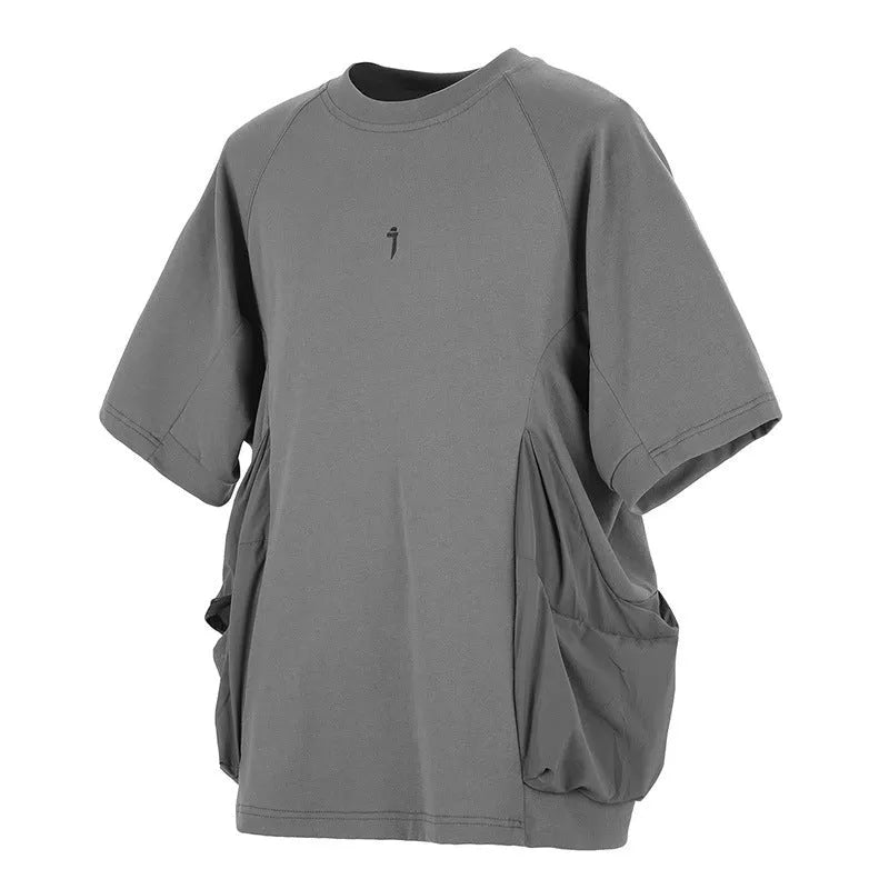 Men's loose fit grey cotton t-shirt with oversized pockets on chest