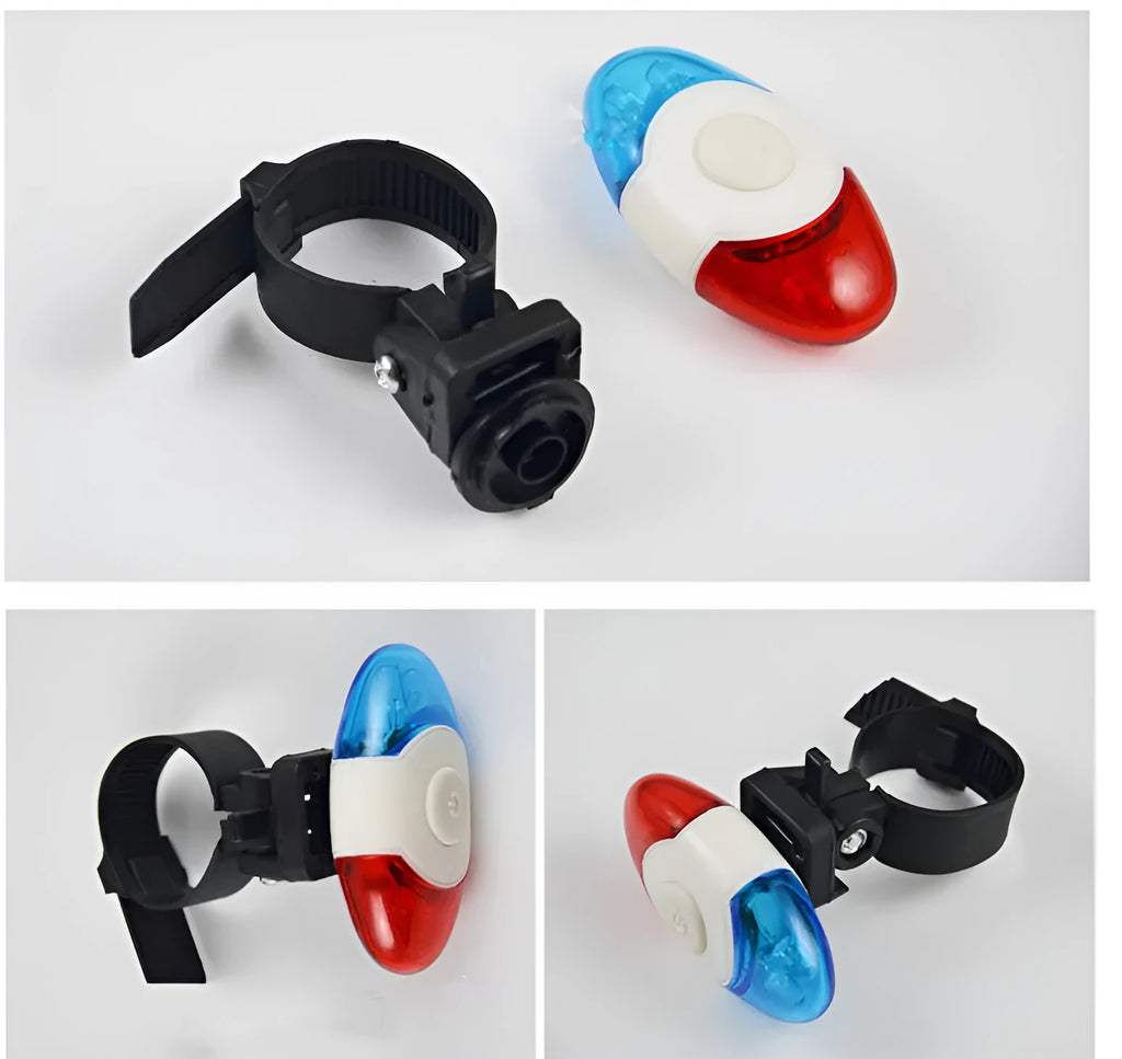 Red and blue LED tail light with adjustable base for cycling safety