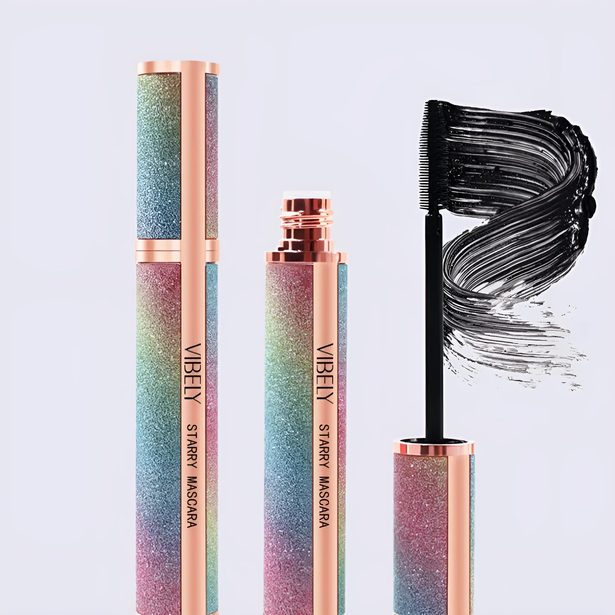 Black waterproof mascara wand with 4D curling formula for long thick lashes