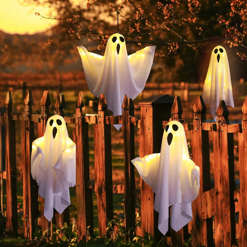 Luminous white ghost horror Halloween light with cloth construction and 4.5V button electronics
