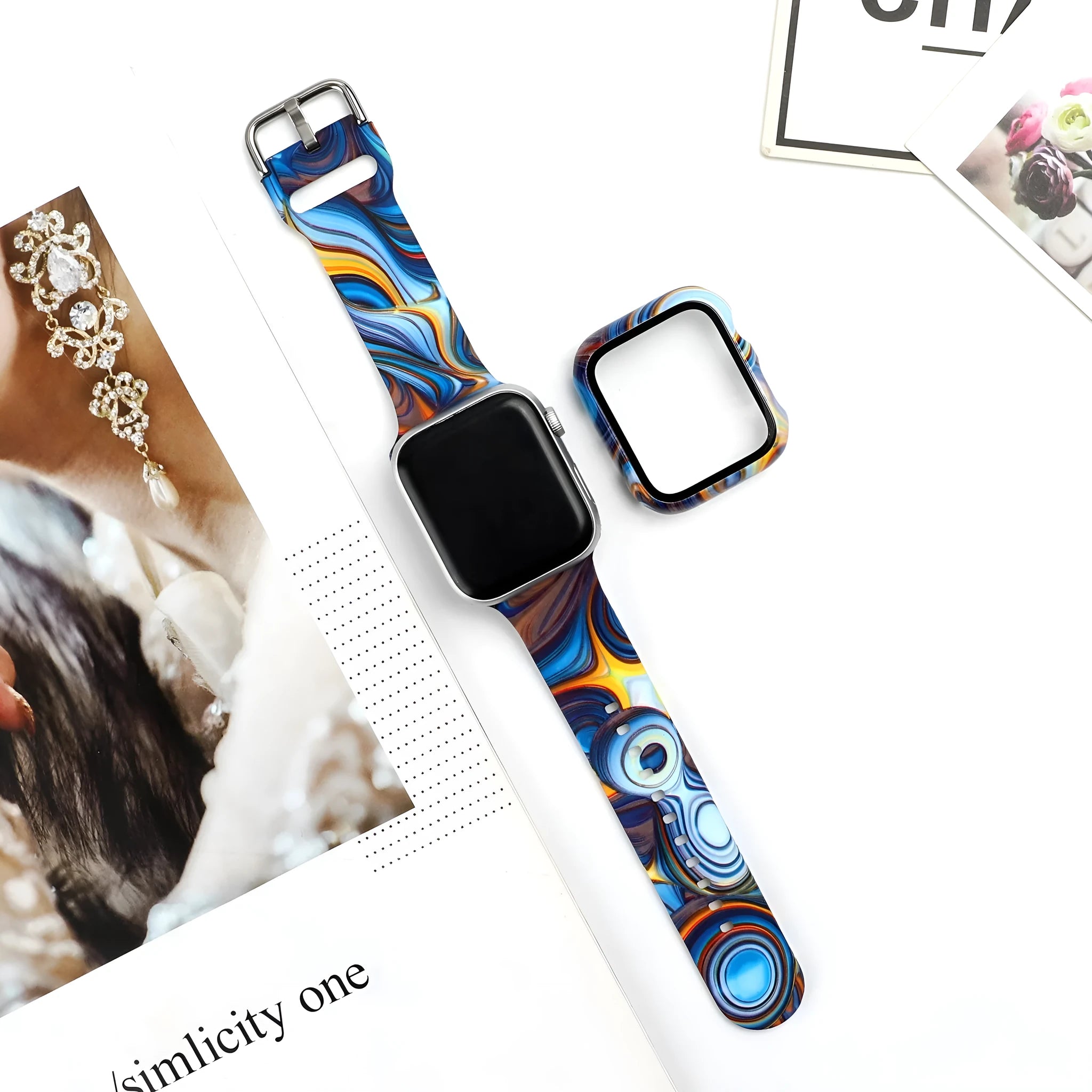 Printed silicone watch strap for Apple iWatch in multiple sizes and design options