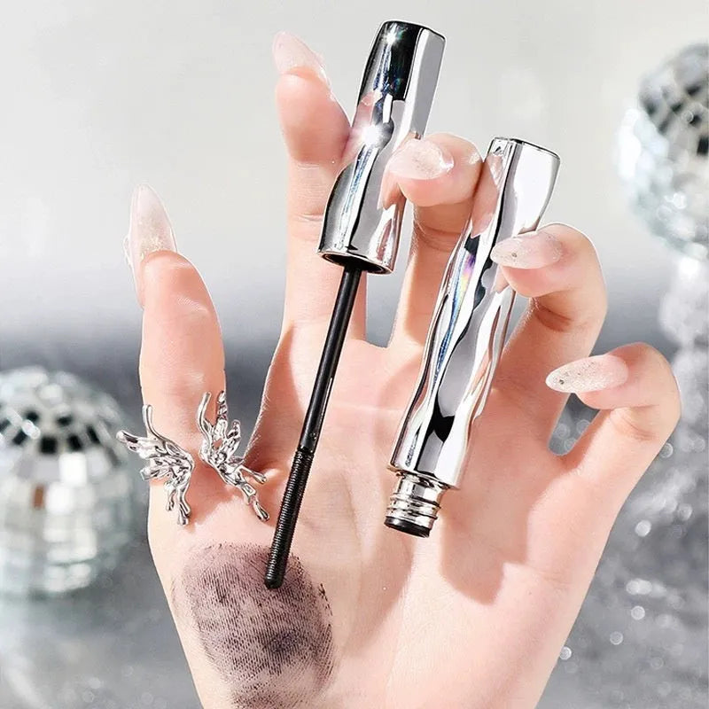 Waterproof steel tube mascara with black or brown shades and optional eyelash curler