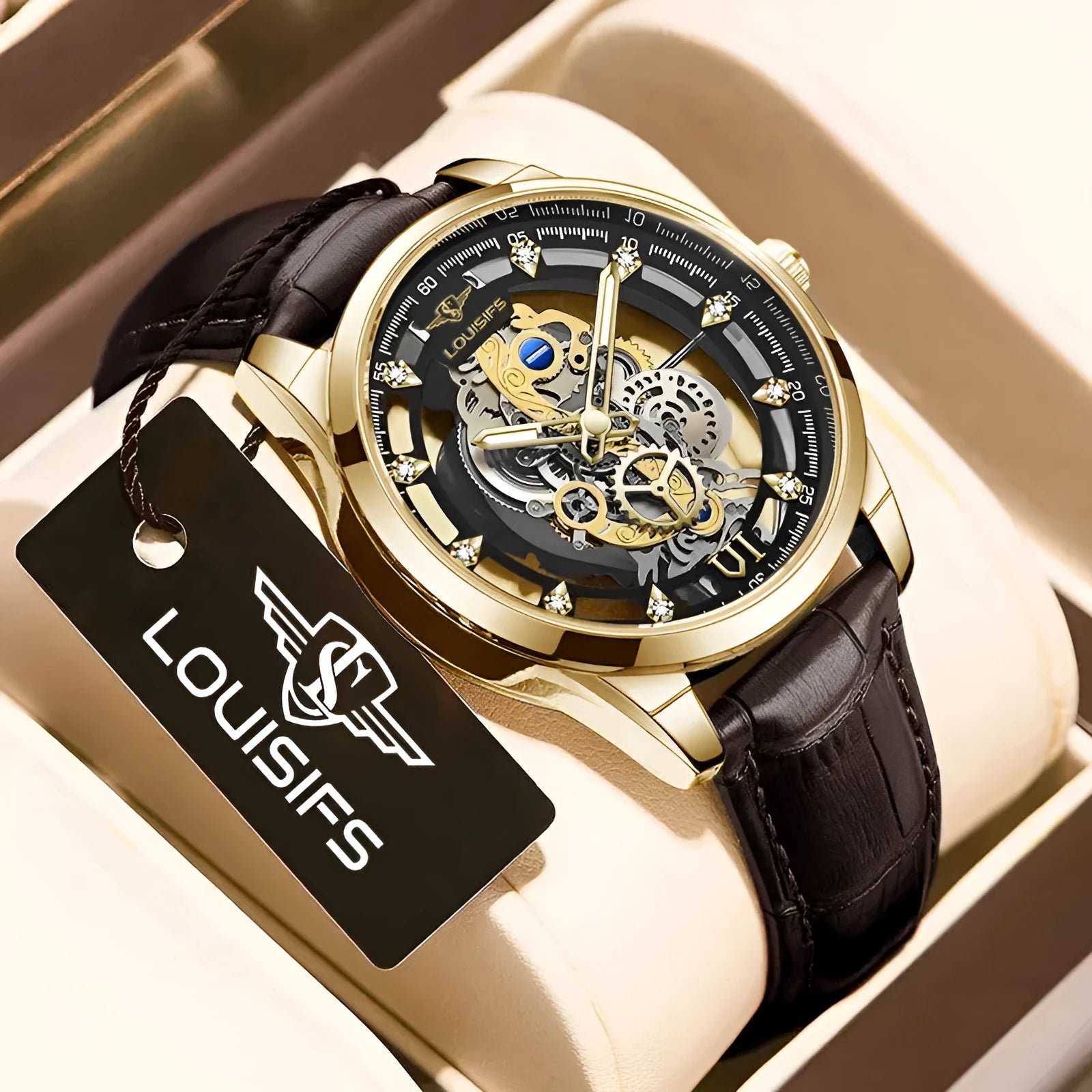 Men's Swiss double-sided hollow business quartz watch in 12mm thickness