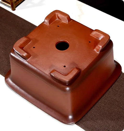 Large Chinese-style antique purple clay flower pot for indoor bonsai trees.