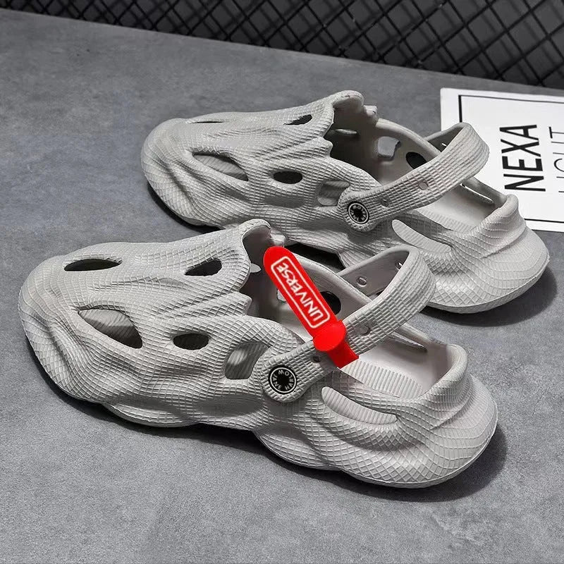 Grey closed-toe EVA coconut slippers on a flat sole