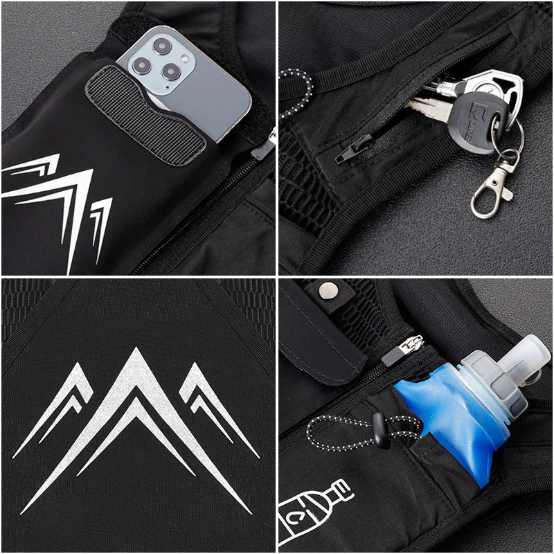 Sports running vest with integrated phone pocket in breathable mesh fabric