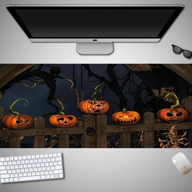 Oversized Halloween-themed mouse pad with graphic design on non-slip rubber cloth surface