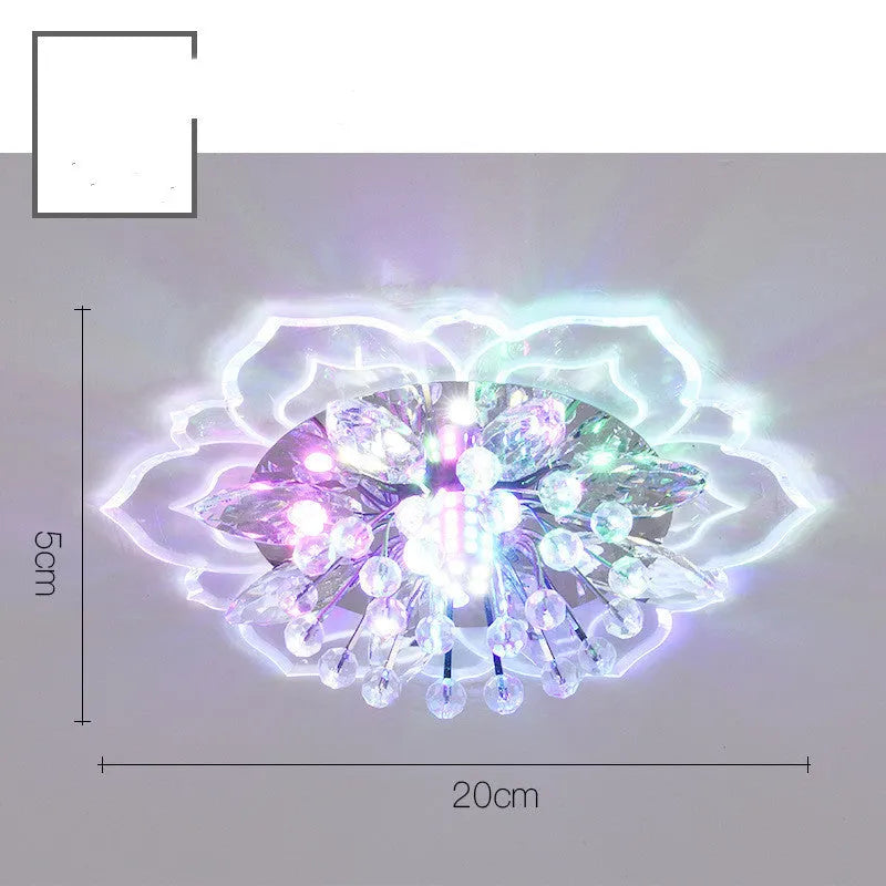 Small crystal ceiling lamp with flower-shaped shade showing concealed and exposed fitting options