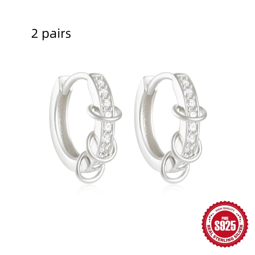 Sterling silver geometric stud earrings with small round diamond accent in gold or silver finish