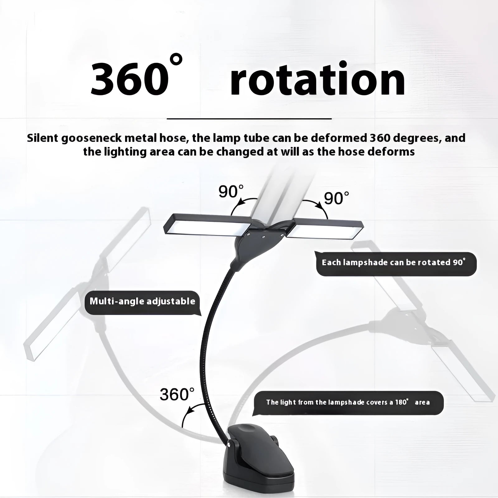 Black rechargeable music stand lamp with 28 LEDs attached to a metal music stand.