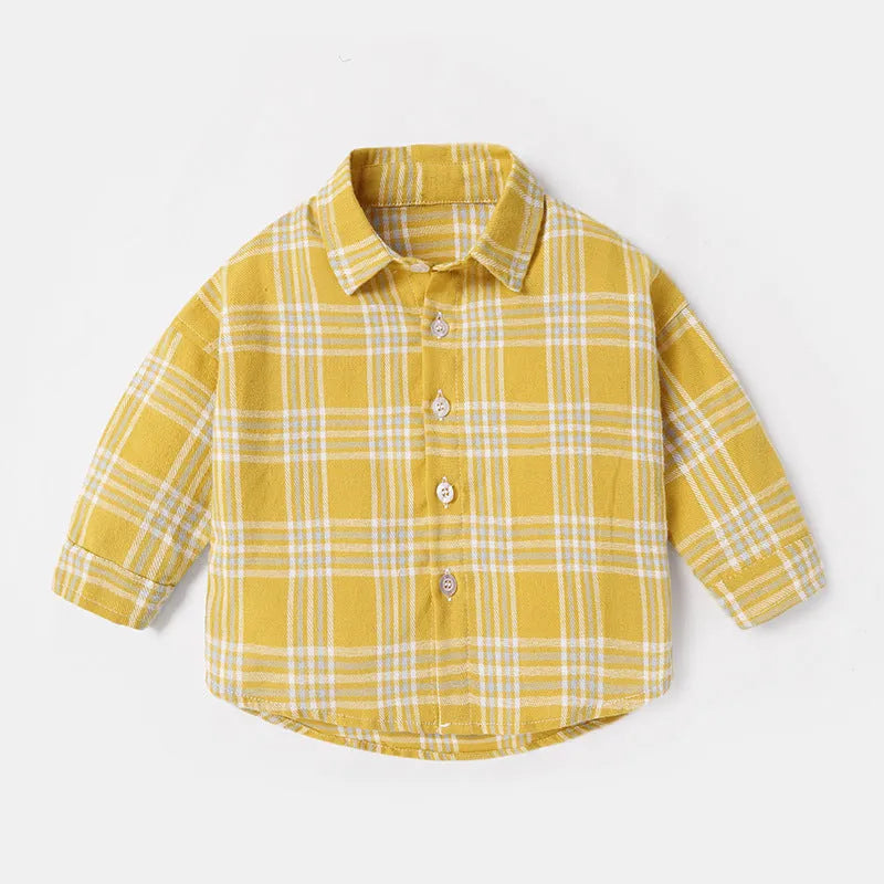 Boys' cotton lattice shirt with animal cartoon patterns in multiple colours