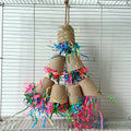 Parrot gnawing toy made from palm weaving with paper cup design and hanging rope