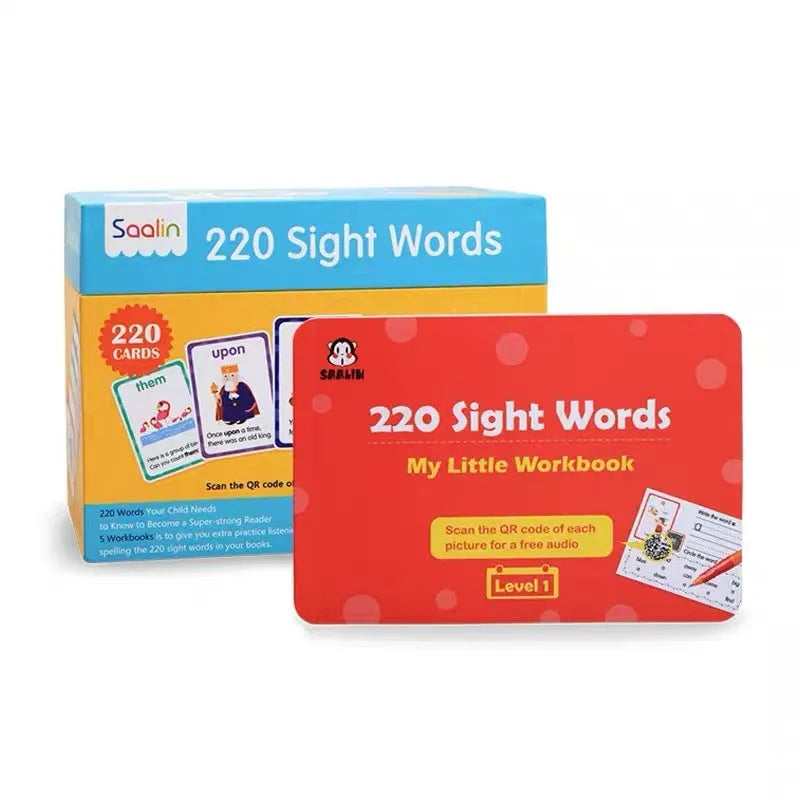 220 high frequency word gift box set with coated paper cards and five workbooks for early childhood education