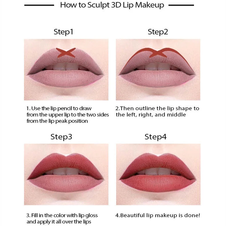 24-hour matte finish lip liner pencil in a range of wood tone shades on a white background.