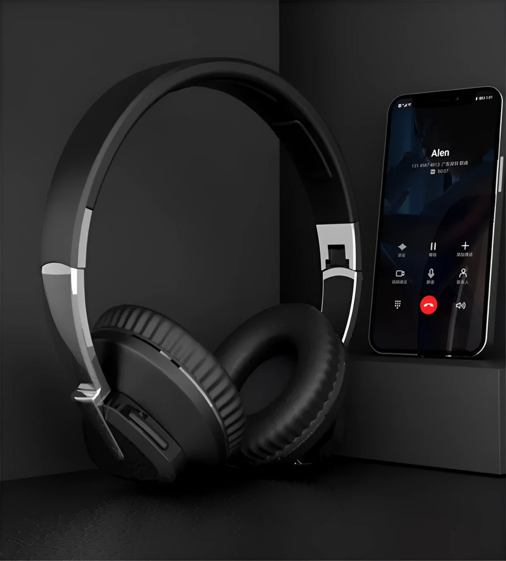 H3 wireless over-ear headset in black with Bluetooth 5.0, AUX jack, and TF card slot features