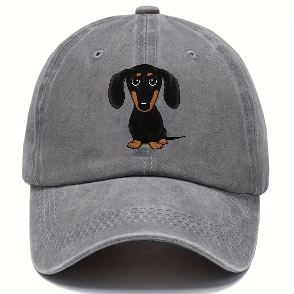 Retro washed cotton baseball cap with embroidery and printing in dome crown style with peaked brim