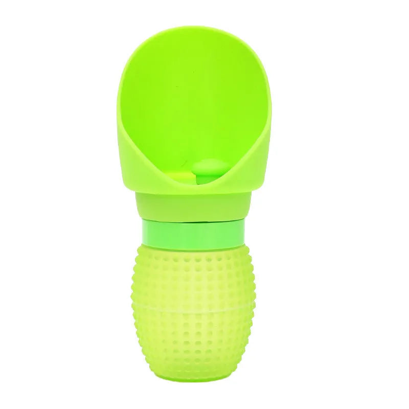 Collapsible silicone pet water cup shown in folded and open positions, available in various colours.