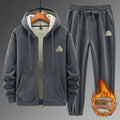 Casual sports suit with hooded sweater and trousers in grey, black, or brown