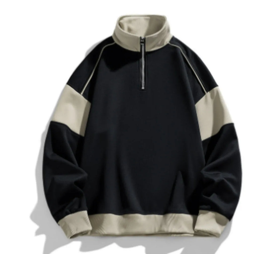 Men's hooded corduroy sweater with drop shoulder design and loose lapels in black colour