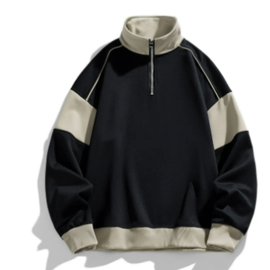 Men's hooded corduroy sweater with drop shoulder design and loose lapels in black colour