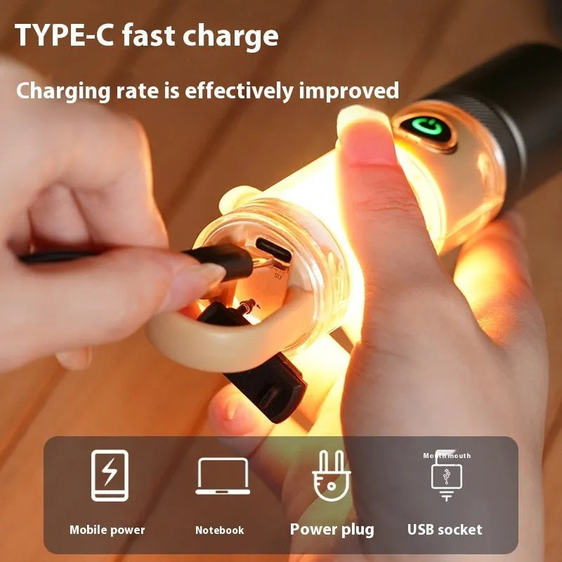 Orange and beige multifunctional LED torch with optical zoom lens and keychain hook