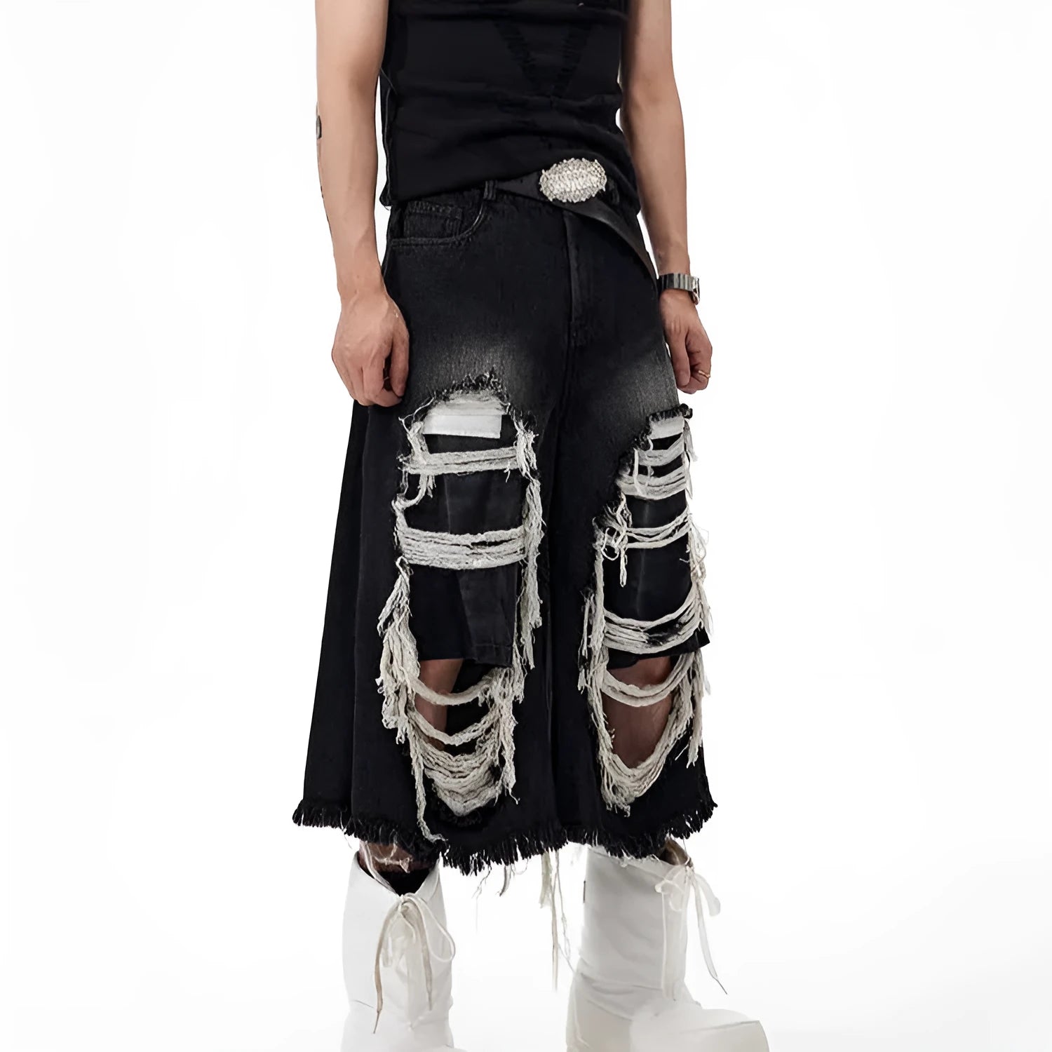 Black women's wide-leg cropped jeans with mid-high waist and micro-elastic cotton fabric