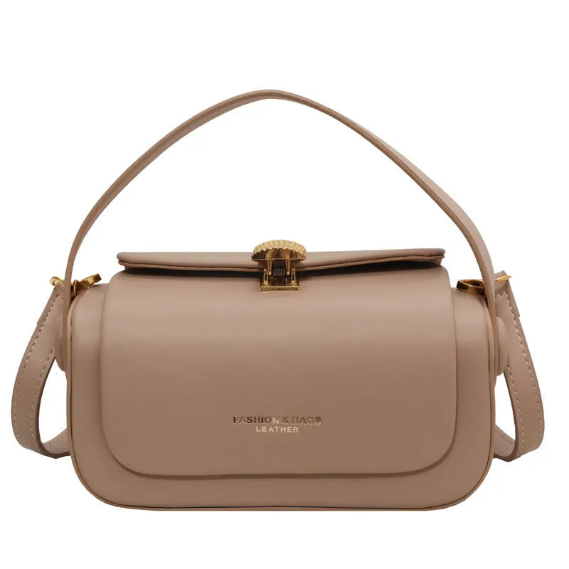 Women's personalised PU leather messenger bag in casual style with letter detailing.