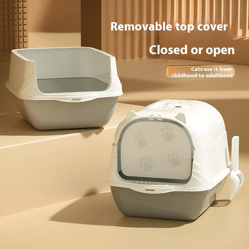 Oversized enclosed cat litter box in PP plastic, available in multiple colours including black and blue