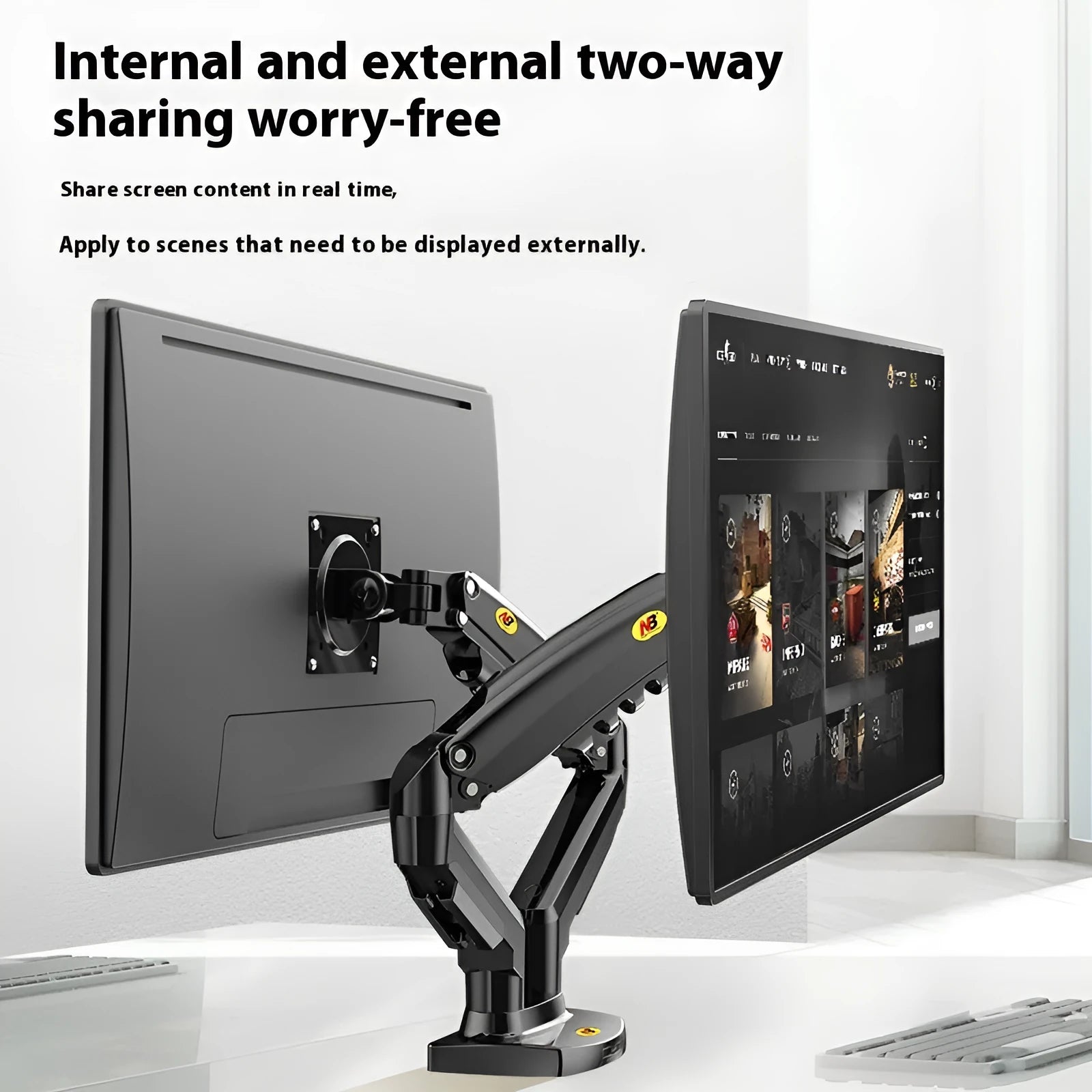 Aluminium alloy dual screen monitor desktop bracket with mechanical adjustment for 17-32 inch displays