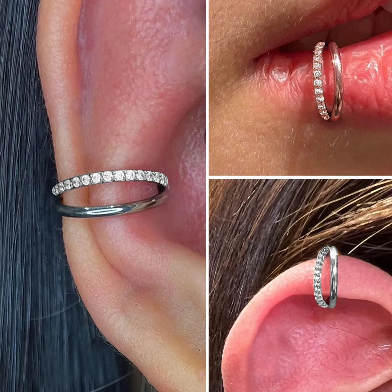 Titanium alloy fork nose ring for body piercing in silver colour on a grey background.