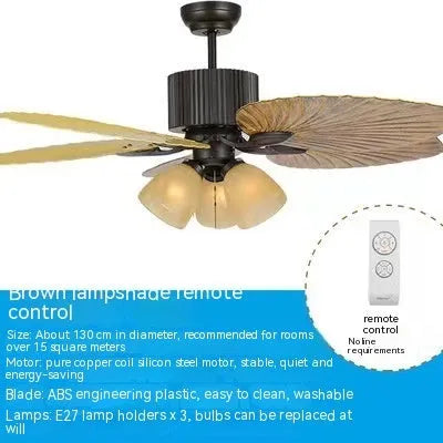 52-inch retro ceiling fan light with wooden blades and integrated lighting for living rooms