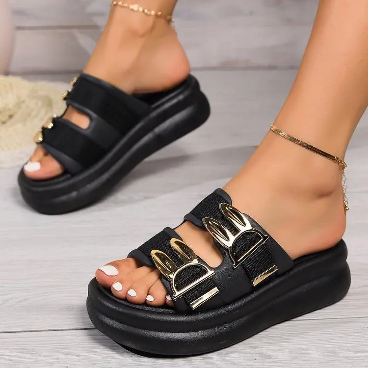 Women's thick sole suede slippers in apricot, black and milky white colours