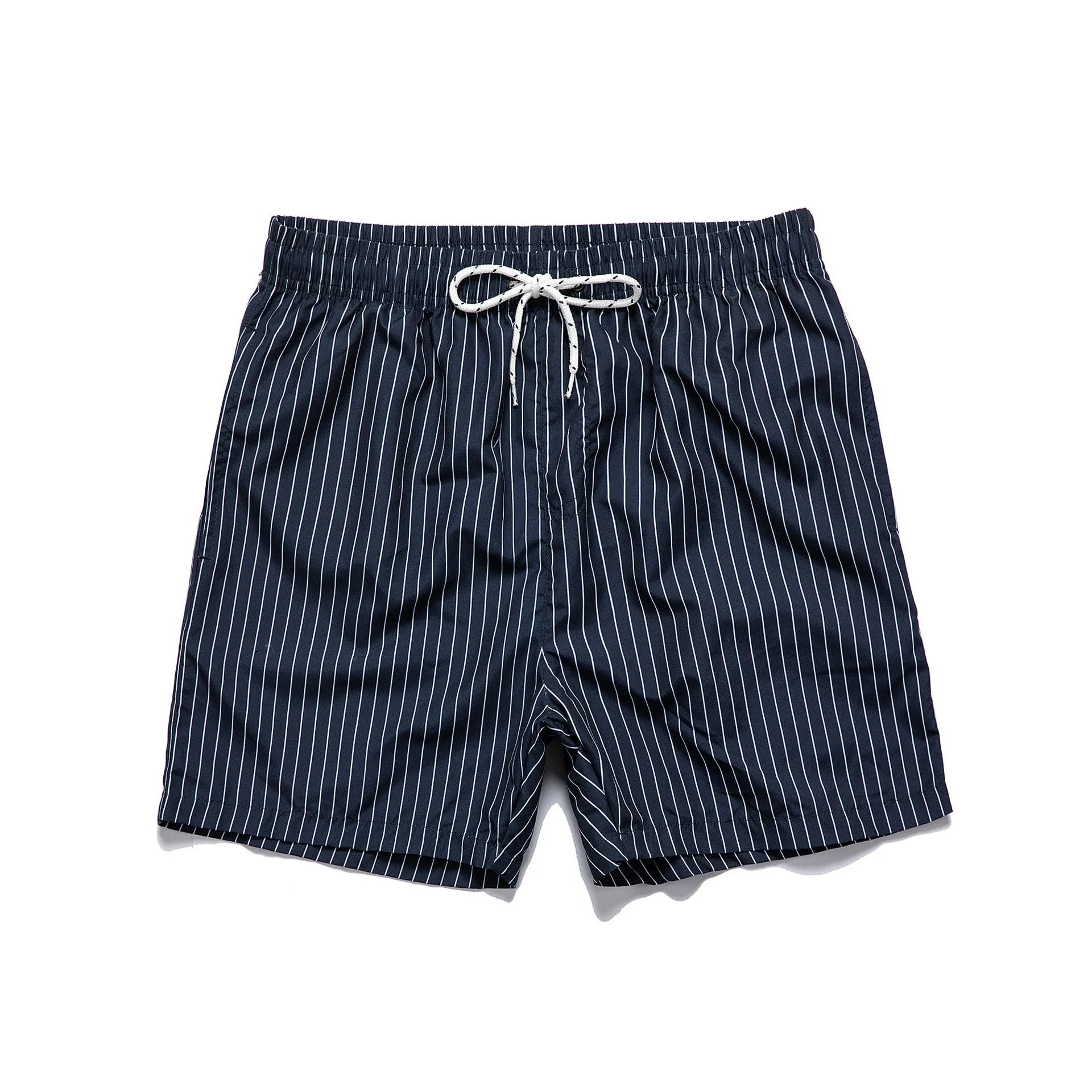 Men's striped beach shorts with straight legs and triangle lining in polyester fibre blend fabric
