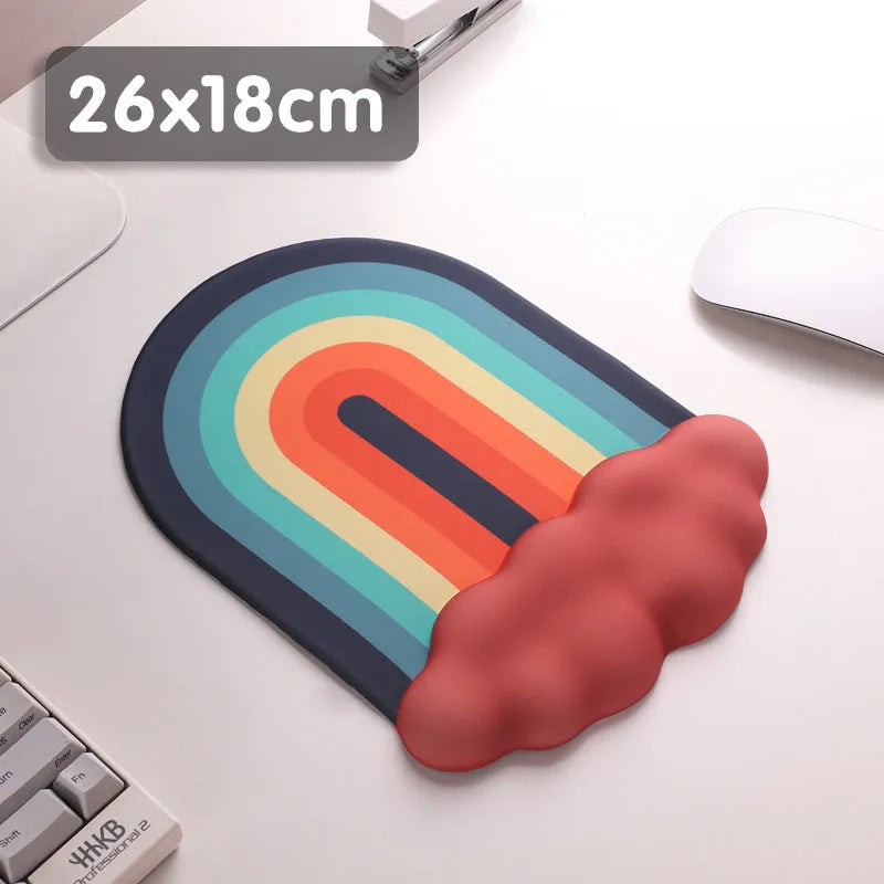 Silicone desk mat set with cloud-patterned wrist support and keyboard rest