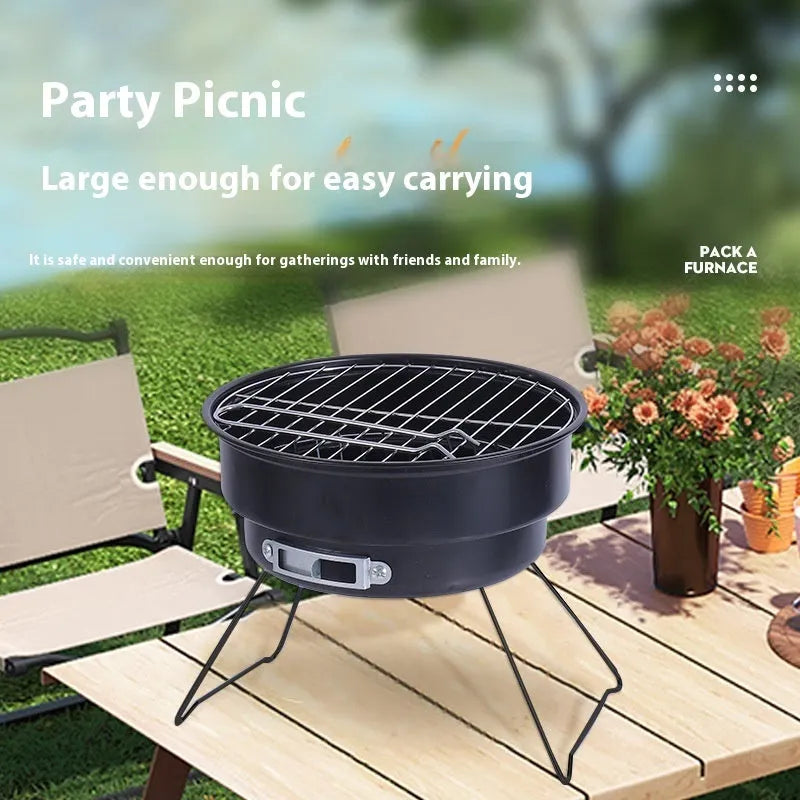 Compact round folding outdoor ice stove with barbecue grill mesh and detachable legs